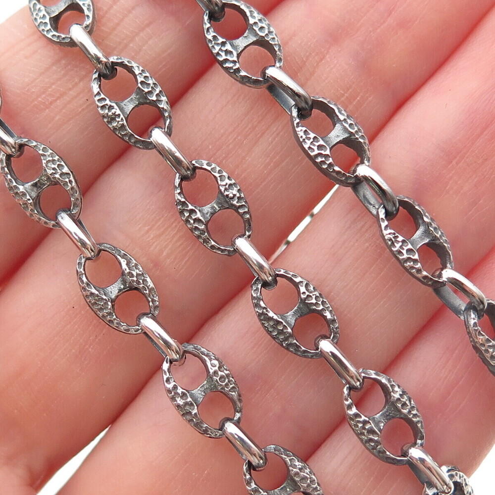 925 Sterling Silver Vintage Italy Oxidized Anchor Mariner Chain Necklace 32"
